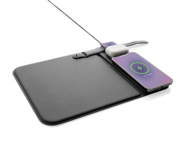 Logo trade promotional giveaways picture of: Swiss peak RCS recycled PU 15W 3 in 1 charging mousepad