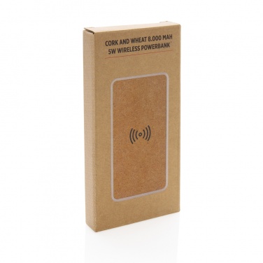 Logo trade promotional gifts picture of: Cork and Wheat Straw 8.000 mAh 5W wireless powerbank