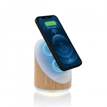 Logo trade advertising products picture of: Ovate bamboo 5W speaker with 15W wireless charger