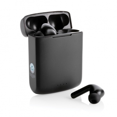 Logo trade advertising products image of: Skywave RCS recycled plastic solar earbuds