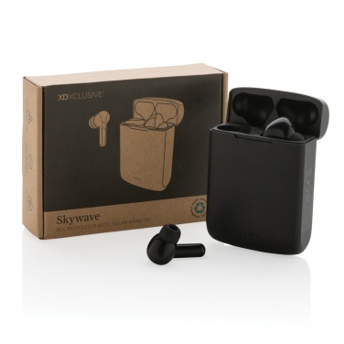 Logo trade promotional product photo of: Skywave RCS recycled plastic solar earbuds