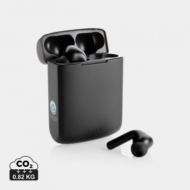 Logo trade promotional merchandise picture of: Skywave RCS recycled plastic solar earbuds