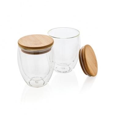 Logo trade promotional giveaways picture of: Double wall borosilicate glass with bamboo lid 250ml 2pc set