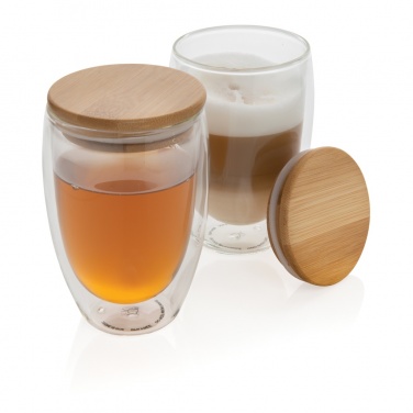 Logo trade promotional merchandise picture of: Double wall borosilicate glass with bamboo lid 350ml