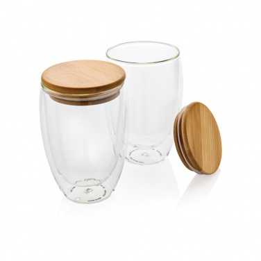 Logo trade advertising product photo of: Double wall borosilicate glass with bamboo lid 350ml 2pc set