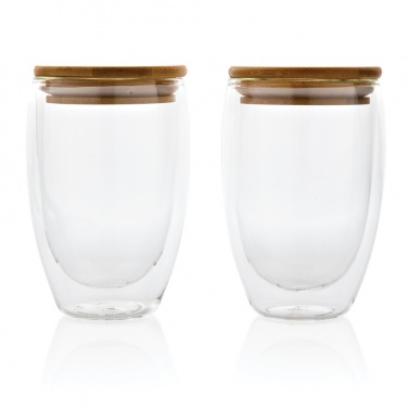 Logo trade promotional merchandise photo of: Double wall borosilicate glass with bamboo lid 350ml 2pc set