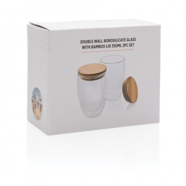 Logo trade promotional items image of: Double wall borosilicate glass with bamboo lid 350ml 2pc set