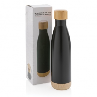 Logo trade promotional giveaways image of: Vacuum stainless steel bottle with bamboo lid and bottom