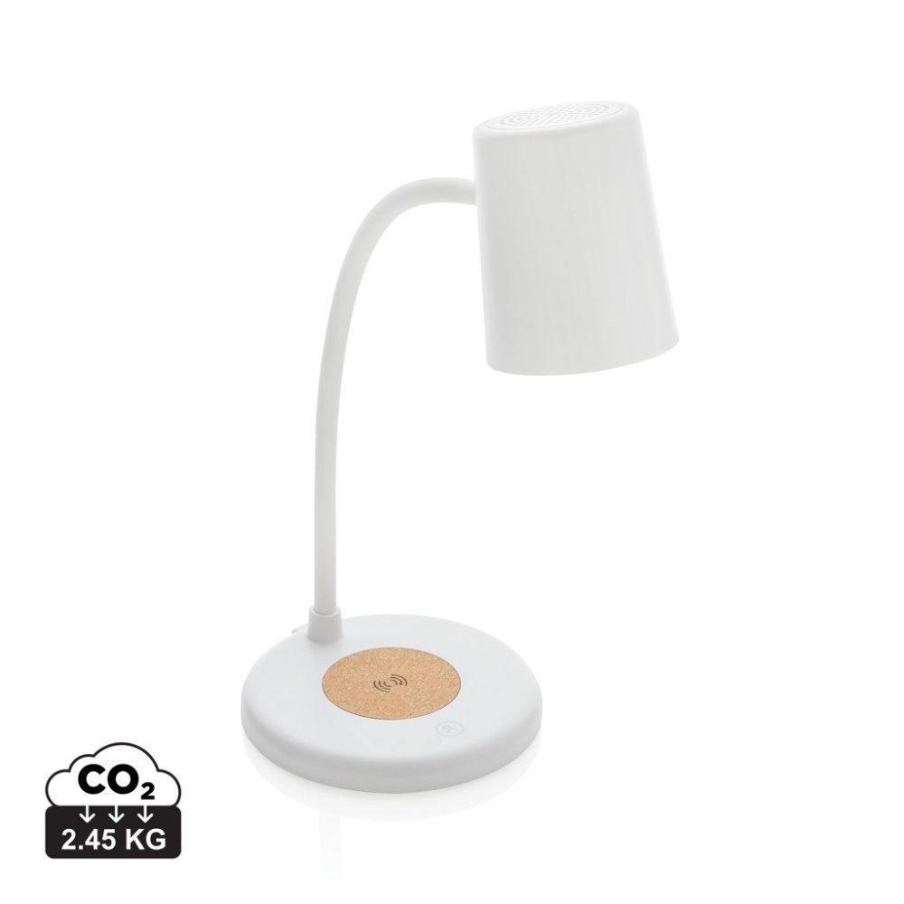 Logo trade promotional product photo of: Zenara RCS recycled plastic and cork 15W wireless desk lamp