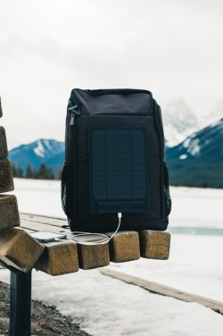 Logo trade promotional gift photo of: Pedro AWARE™ RPET deluxe backpack with 5W solar panel