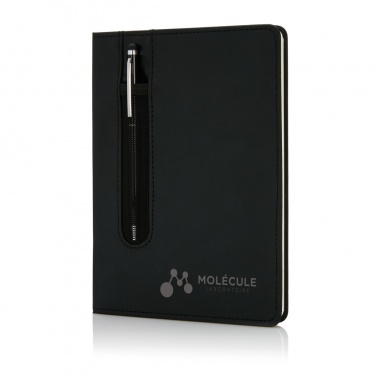 Logo trade promotional giveaways image of: Standard hardcover PU A5 notebook with stylus pen