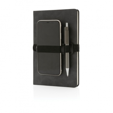 Logo trade promotional giveaways image of: Deluxe hardcover PU notebook A5 with phone and pen holder