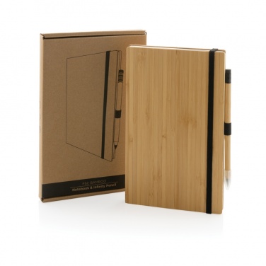 Logo trade corporate gift photo of: Bamboo notebook and infinity pencil set