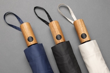 Logo trade business gifts image of: Kaycey 21" AWARE™ RPET Acacia wood mini auto open umbrella