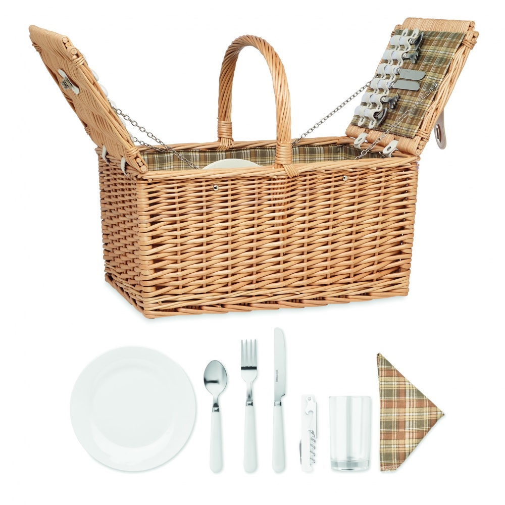 Logo trade promotional giveaways image of: Wicker picnic basket 4 people
