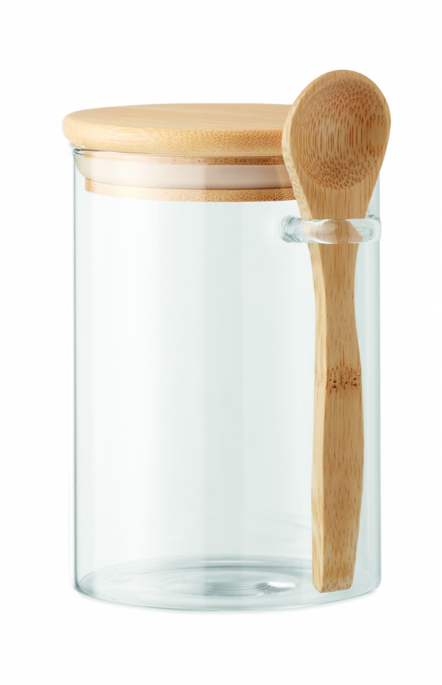 Logo trade advertising product photo of: Glass jar with spoon 600 ml