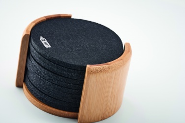 Logotrade advertising products photo of: RPET coasters in bamboo holder