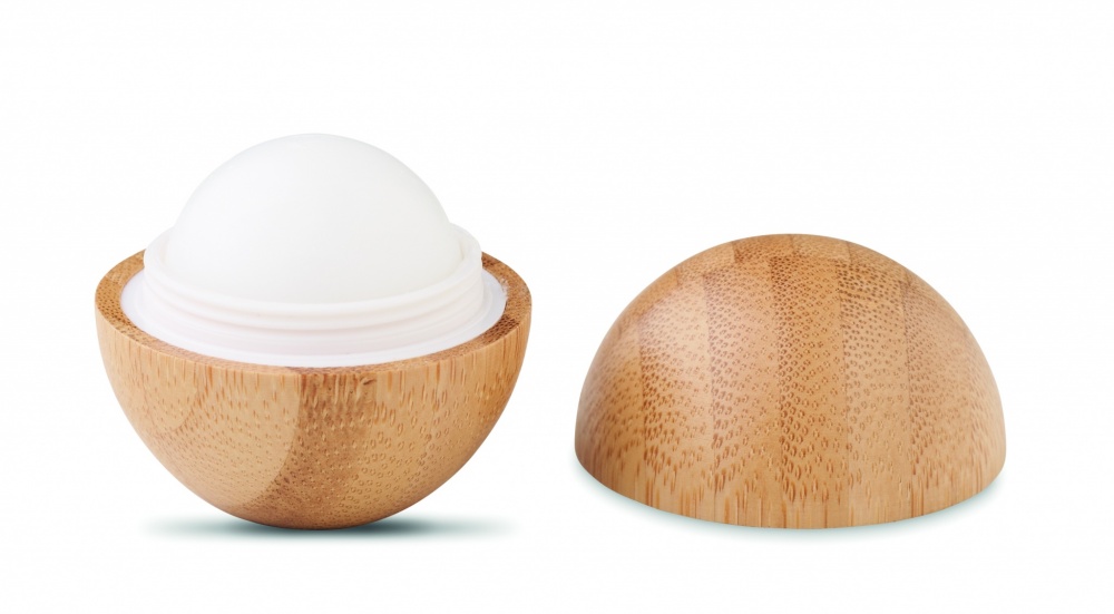Logo trade promotional items picture of: Lip balm in round bamboo case