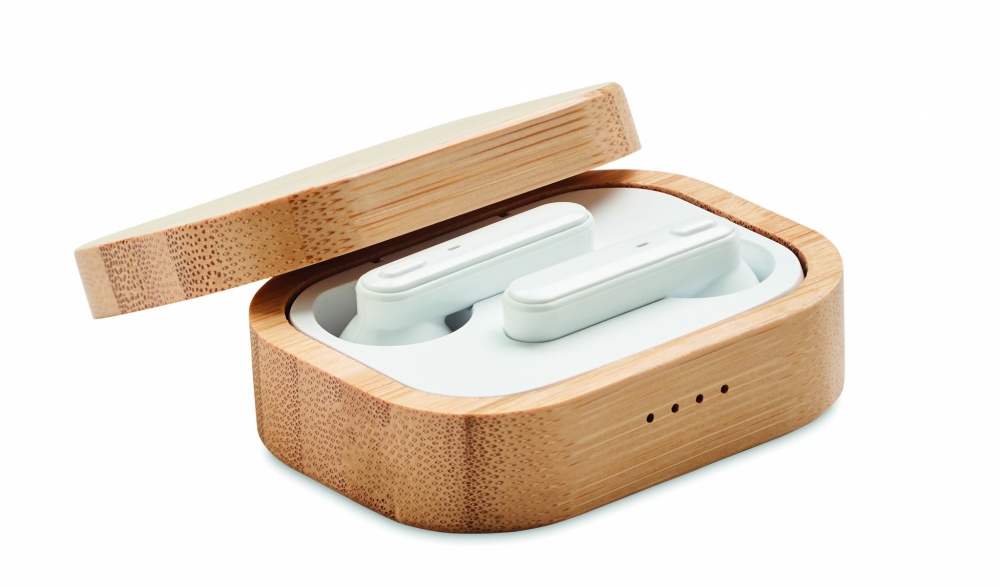 Logo trade promotional giveaways image of: TWS earbuds in bamboo case