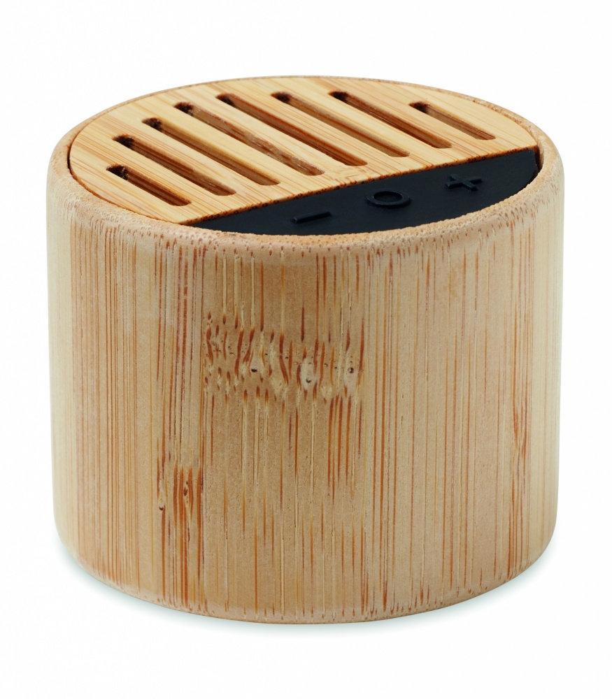 Logo trade promotional gift photo of: Round bamboo wireless speaker