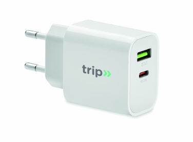 Logotrade promotional product image of: 18W 2 port USB charger EU plug