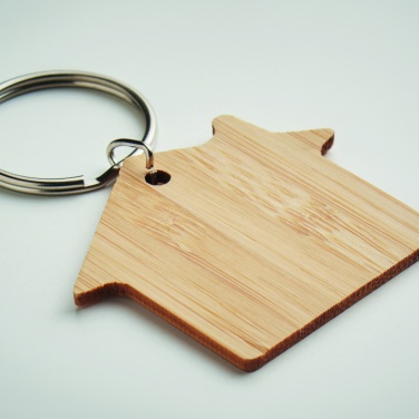 Logo trade corporate gifts picture of: House shaped bamboo key ring Järvenpää
