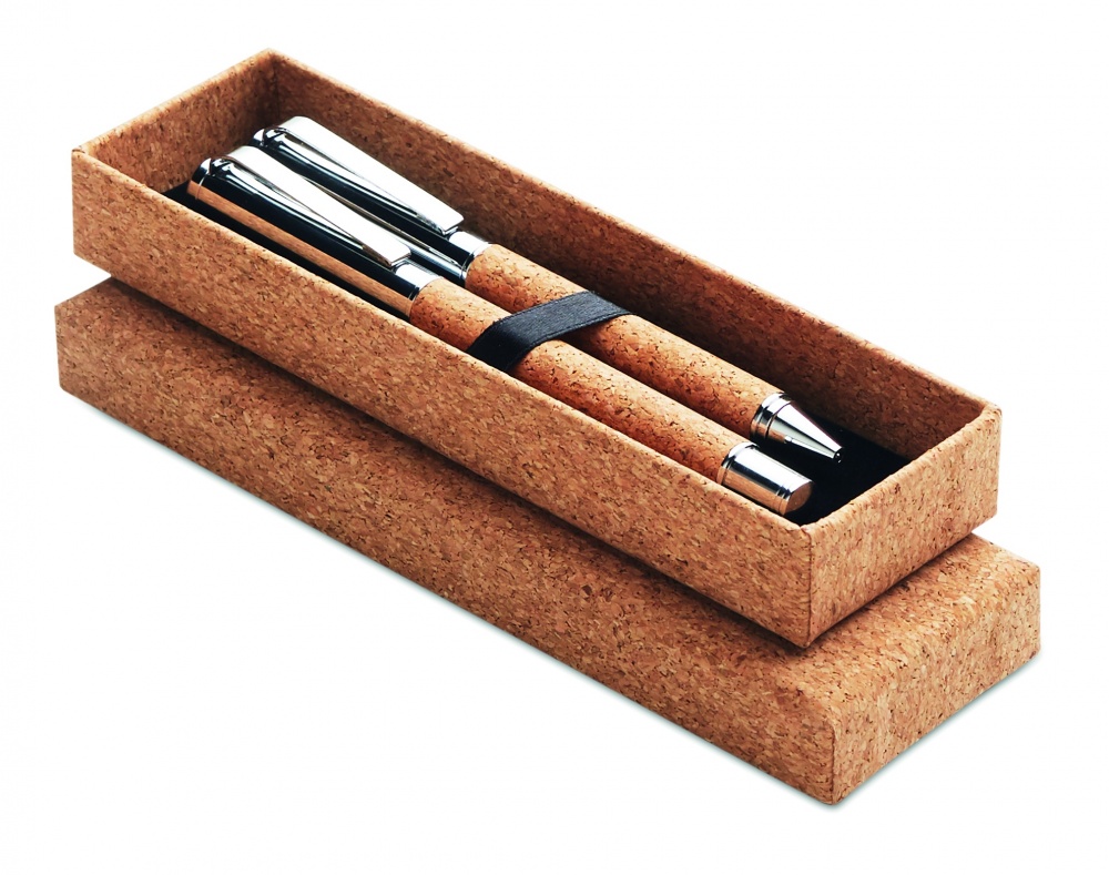 Logo trade promotional giveaways image of: Metal Ball pen set in cork box