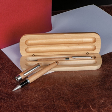 Logo trade promotional gift photo of: Wooden writing set ballpen and roller INDIANAPOLIS