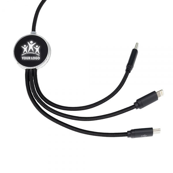 Logotrade corporate gift image of: 3in1 long cable with elighted logo for engraving, W201TG