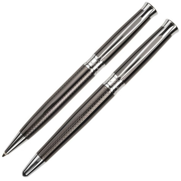 Logo trade promotional products image of: Metal set of ballpoint pen and roller ROI