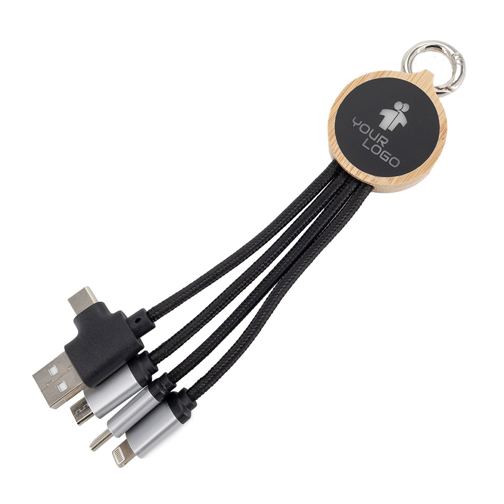 Logotrade promotional merchandise photo of: 4-in-1 cable with elighted logo in a wooden casing, LH-ZMU05
