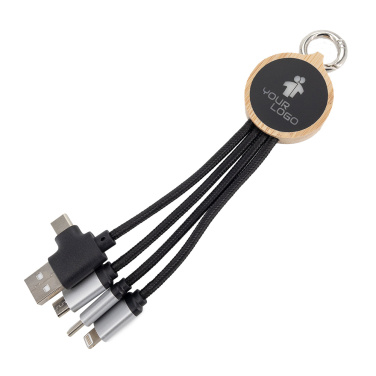 Logo trade promotional items picture of: 4-in-1 cable with elighted logo in a wooden casing, LH-ZMU05