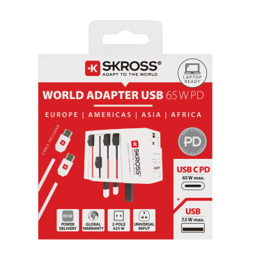 Logo trade promotional product photo of: SKROSS World Travel Adapter MUV 65W PD with USB C Cable
