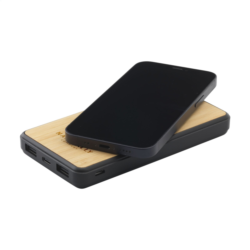 Logo trade corporate gifts image of: Boru Bamboo RCS Recycled ABS Powerbank Wireless Charger