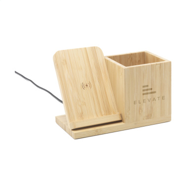 Logo trade promotional item photo of: Bamboo Boss 15W charger/pen holder