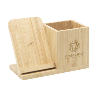 Logo trade promotional merchandise picture of: Bamboo Boss 15W charger/pen holder