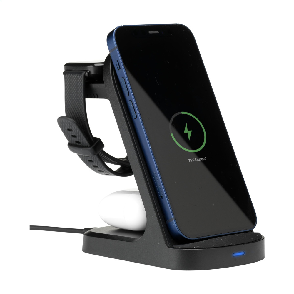Logo trade promotional gift photo of: Triple-Up RCS Recycled ABS Wireless Charger Stand