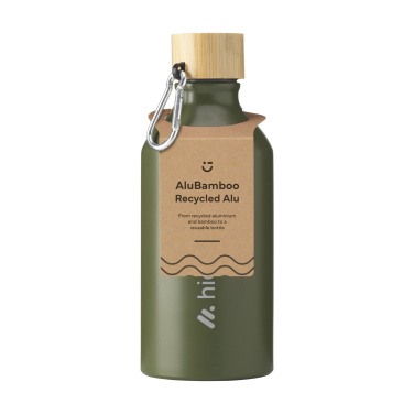 Logotrade corporate gift picture of: AluBamboo GRS Recycled Alu 500 ml water bottle