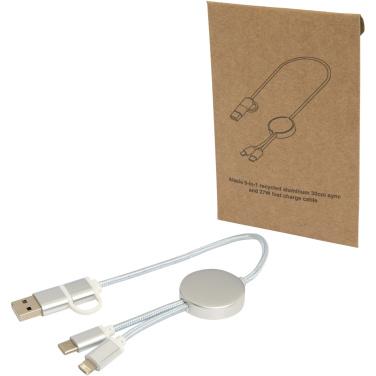 Logotrade promotional product image of: Alasia 5-in-1 recycled aluminium and plastic 30 cm data sync and 27W fast charge cable