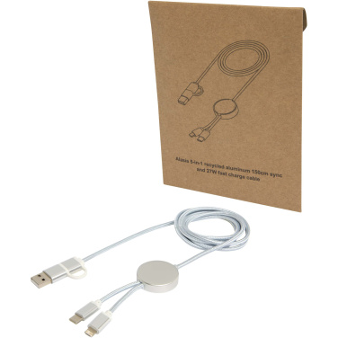 Logo trade promotional products image of: Alasia 5-in-1 recycled aluminium and plastic 150 cm data sync and 27W fast charge cable