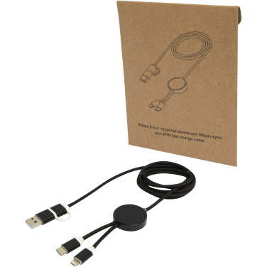 Logo trade business gift photo of: Alasia 5-in-1 recycled aluminium and plastic 150 cm data sync and 27W fast charge cable