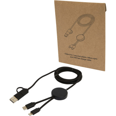 Logo trade advertising products image of: Citala 5-in-1 recycled plastic 150 cm data sync and 27W fast charge cable