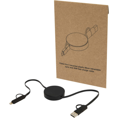 Logotrade promotional giveaway image of: Citala 5-in-1 recycled plastic 90 cm retractable data sync and 40W fast charge cable