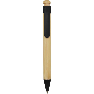 Logo trade promotional merchandise photo of: Rattan bamboo and recycled plastic ballpoint pen (black ink)