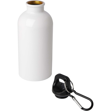 Logo trade business gifts image of: Oregon 400 ml RCS certified single wall stainless steel water bottle with carabiner