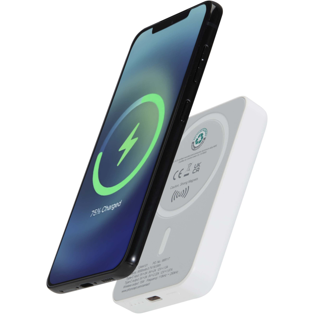 Logo trade promotional products picture of: Acrab 5000 mAh 15W magnetic wireless power bank with 20W PD - made from recycled plastic