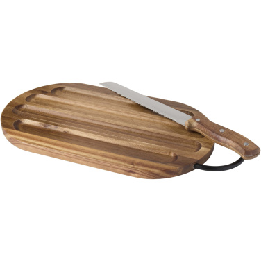 Logo trade promotional item photo of: Prestige acacia wood chopping board with bread knife