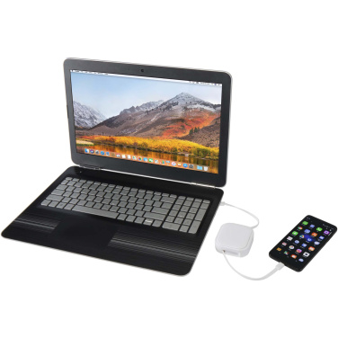 Logo trade advertising product photo of: Gloas 5-in-1 recycled retractable data sync and 100W fast charge cable with smartphone tool kit