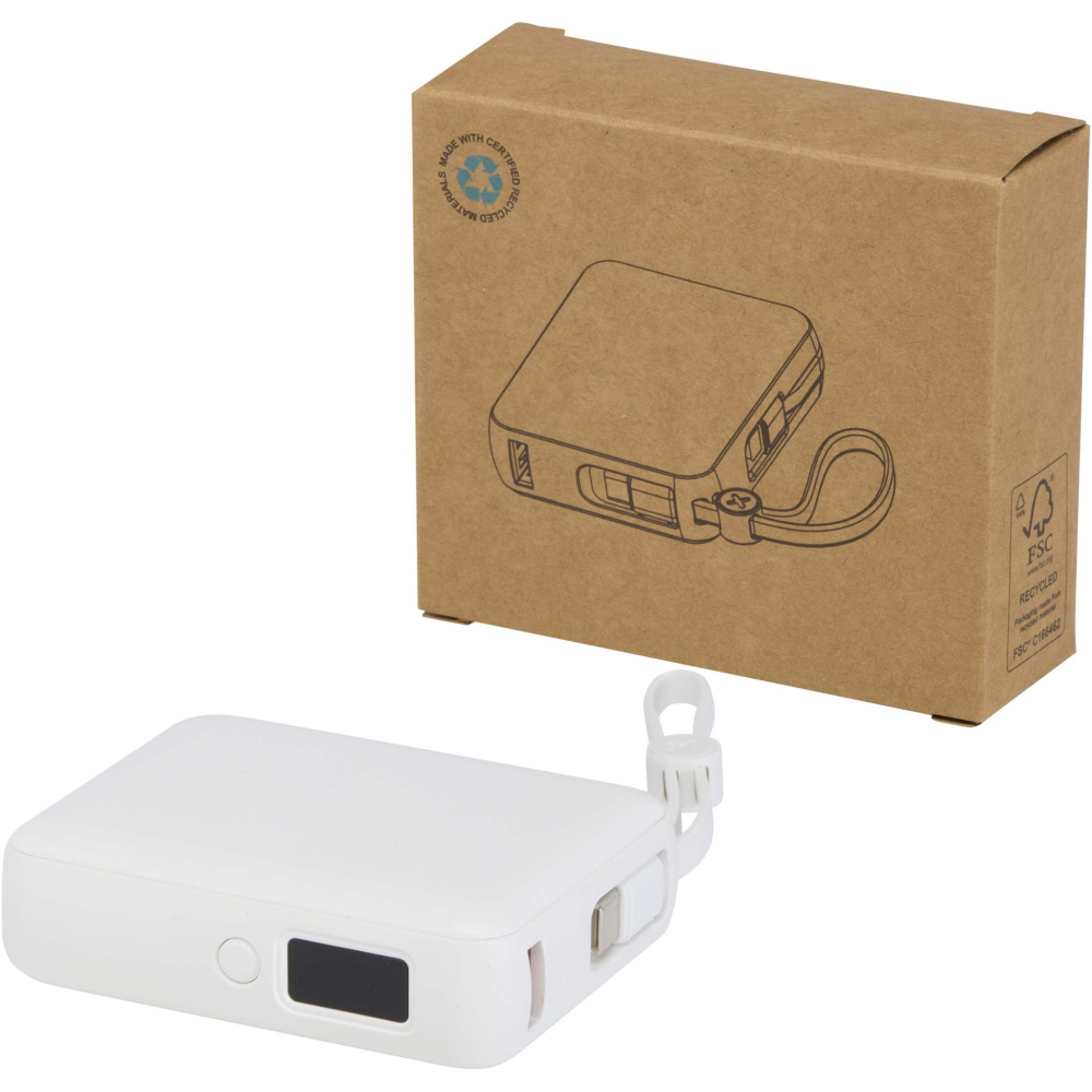 Logotrade promotional giveaways photo of: Acrux 10.000 mAh 35W tablet power bank with built in Type-C cable - made from recycled plastic