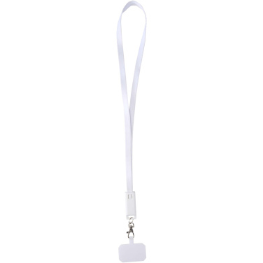 Logotrade promotional merchandise picture of: Franz recycled plastic smartphone lanyard with built-in data sync and 65W fast charge 5-in-1 cable
